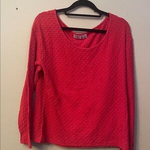 Cato Textured Scoop Neck Long Sleeve Top - Coral RED